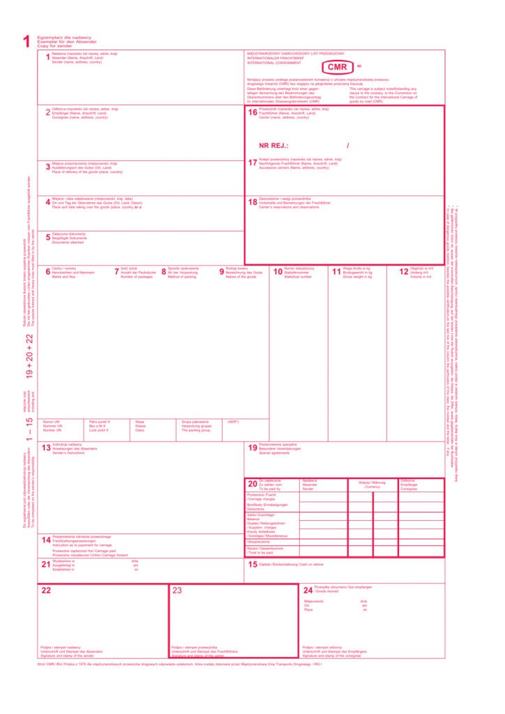 cmr - międzynarodowy samochodowy list przewozowy